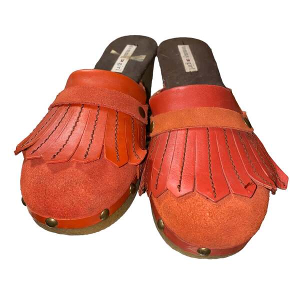 Tommy Girl Chunky y2k western mule clogs leather upper rubber sole suede size 8 - Picture 1 of 9